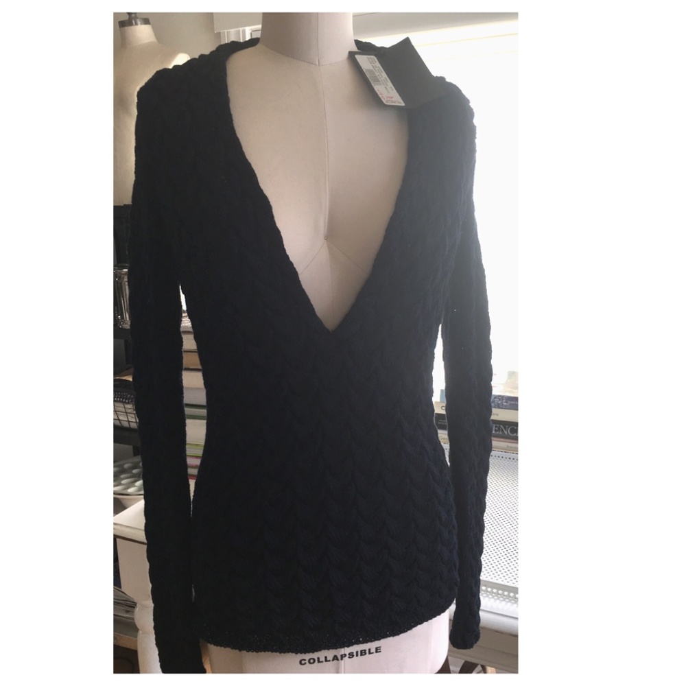 Calvin Klein Collection Deep V Cable Sweater